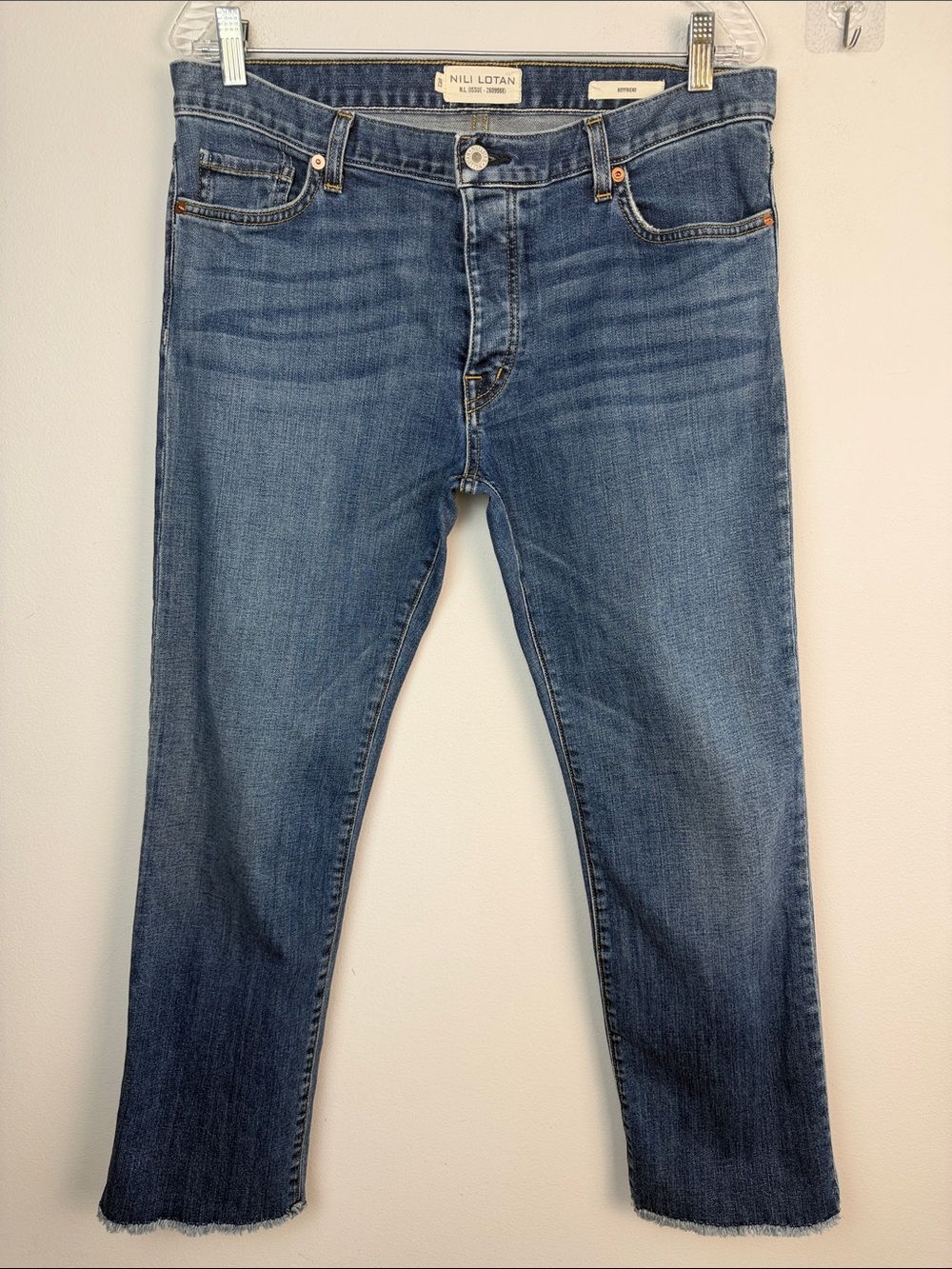 Nili Lotan Boyfriend Jeans Tribeca Wash Cotton Stretch Cropped Straight 29 USA - Picture 2 of 16